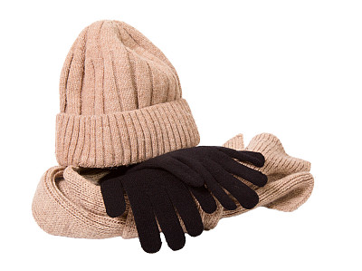 寒季衣服:羊毛帽、围巾和手套