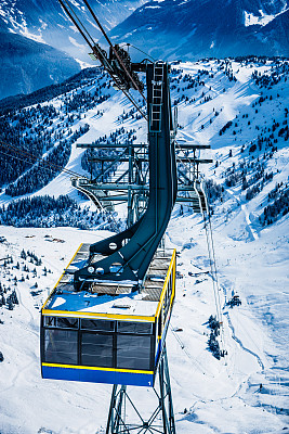 滑雪胜地的缆车