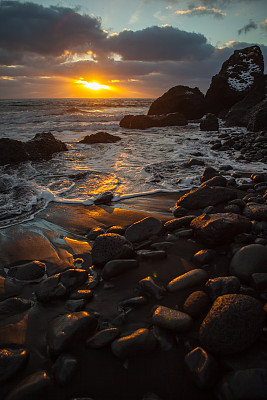 冰岛维克海滩上的日落