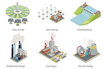 电厂图标。发电厂和电源
