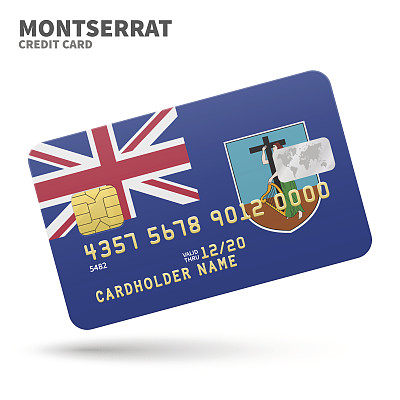 Credit card with Montserrat flag background for bank, presentations and