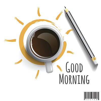 早上好，用铅笔和文字的咖啡