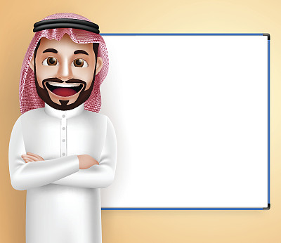 沙特阿拉伯人向量人物穿着长袍说话