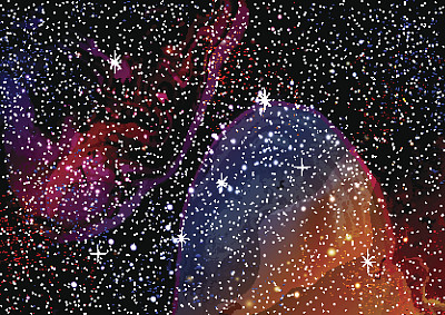 宇宙星系水彩背景与星尘和闪亮的星星。