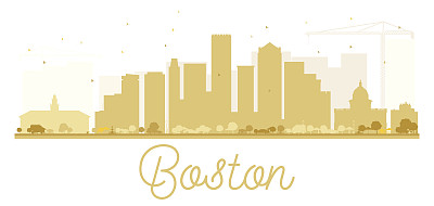 波士顿城市天际线的金色轮廓。