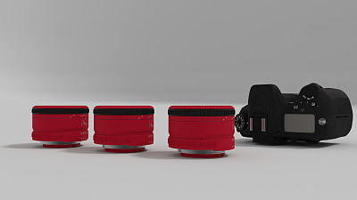 红色镜头和相机身体3d渲染