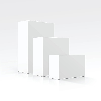一套空白白色纸箱不同尺寸隔离