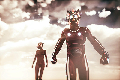 Futuristic alien cyborgs on a distant planet