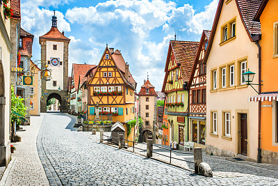 历史小镇Rothenburg ob der Tauber, Franconia, Bavaria, Germany