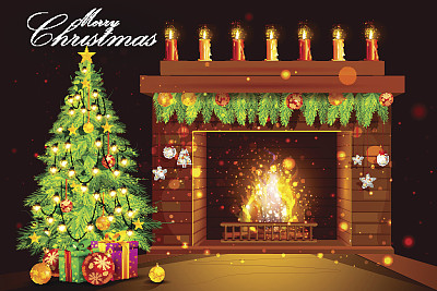 装饰房子的壁炉庆祝圣诞快乐
