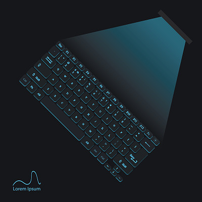 霓虹蓝色虚拟激光键盘的插图