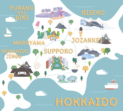 北海道旅游地图平面插图。
