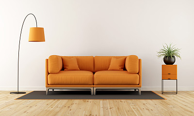 橙色沙发的现代客厅