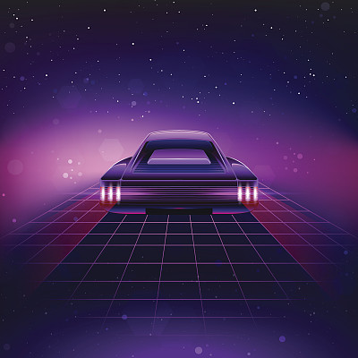 80年代复古科幻背景与超级跑车