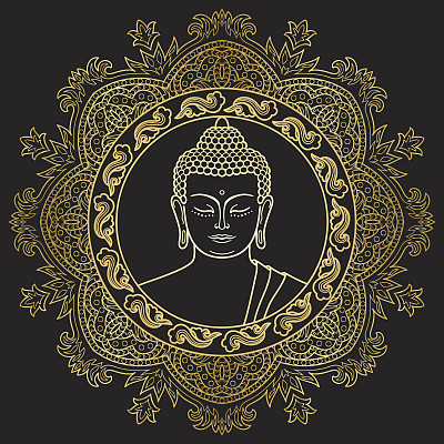 佛陀头在曼荼罗背景