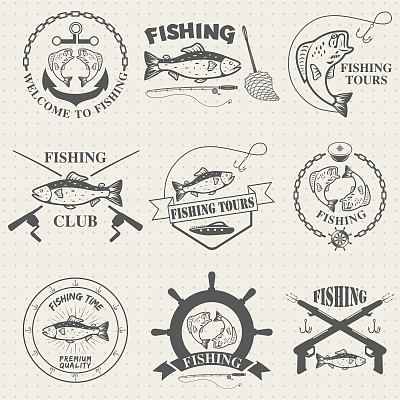 一套老式钓鱼标签，徽章