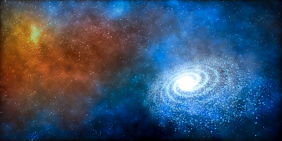 宇宙中五颜六色的星云和螺旋星系。空间背景。