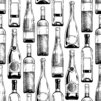 图案与葡萄酒和香槟酒瓶