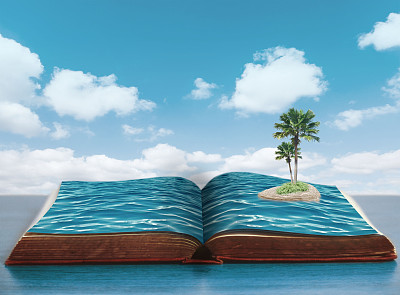 翻开有海的书和有棕榈树的岛