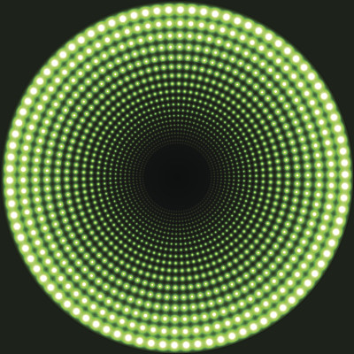 LED镜面抽象圆形背景。绿色耀眼的灯光向中心退去。
