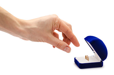 戒指的女性手握盒。