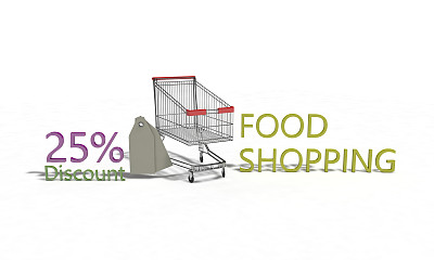 食物购物折扣%25的白色，3d渲染
