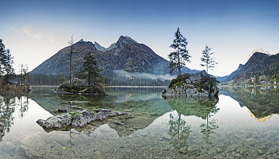 德国贝希特斯加登的Hintersee湖，上午，59Mpx全景图