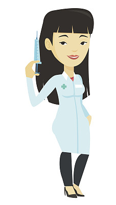 Doctor holding syringe vector illustration