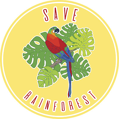 拯救雨林海报模拟设计。向量金刚鹦鹉插图