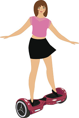 Hoverboard。穿着粉色陀螺仪的女孩。矢量图