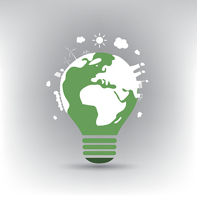 绿色能源-全球变暖，生态问题和解决方案-灯泡概念设计