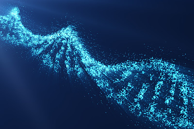 旋转DNA，基因工程科学概念，蓝色色调，3d渲染