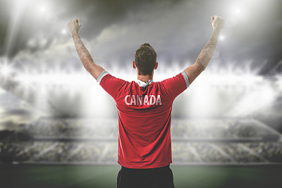 加拿大球迷/运动员穿着制服庆祝