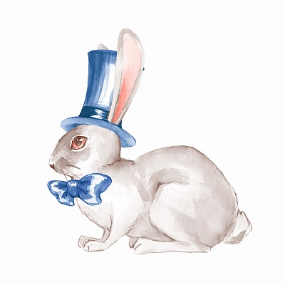 白兔,水彩