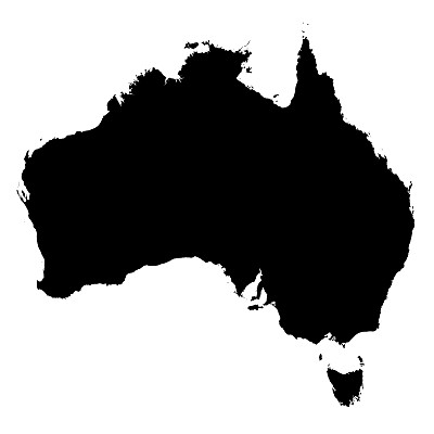 澳大利亚黑色剪影地图轮廓孤立在白色3D插图