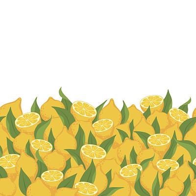柠檬和叶子无缝横向背景