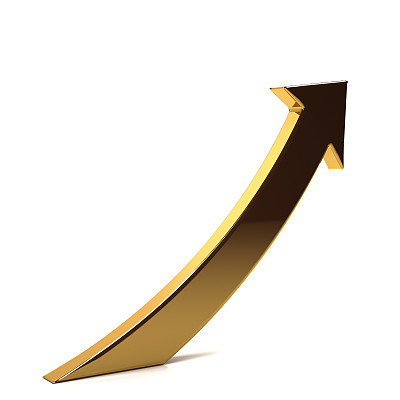 黄金商业指数箭头向上.3d渲染插图