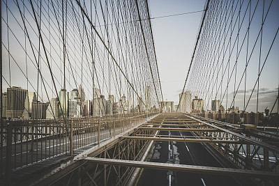 布鲁克林大桥和曼哈顿下城日出，纽约市