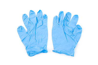 一双起皱的蓝色乳胶手套