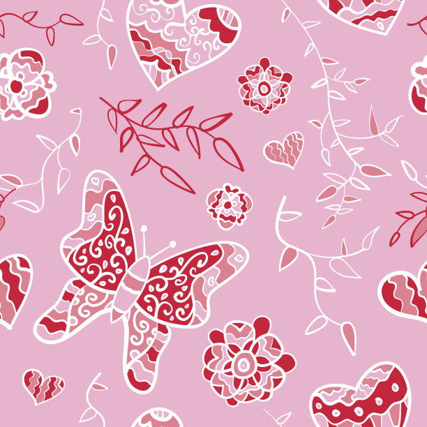 蓝白花卉蝴蝶图案素材