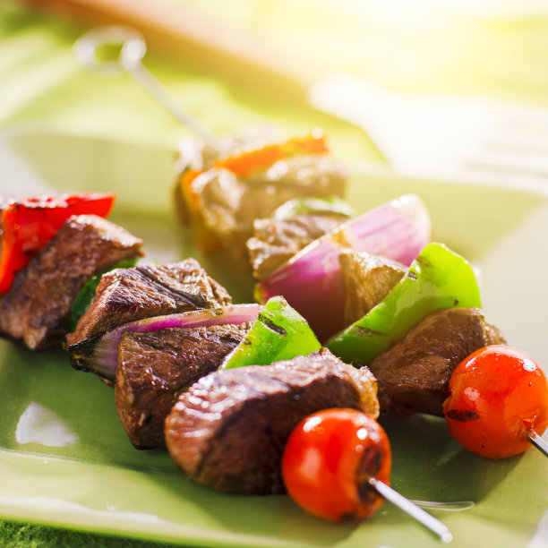 格子烤肉,蔬菜,牛排