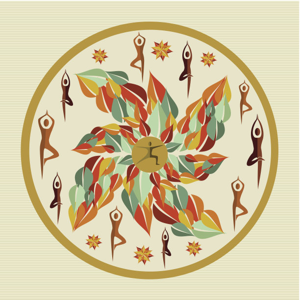 花卉环绕的圆形装饰矢量图案