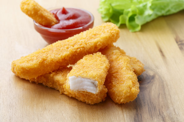 鳕鱼,炸制食物,裹面包屑