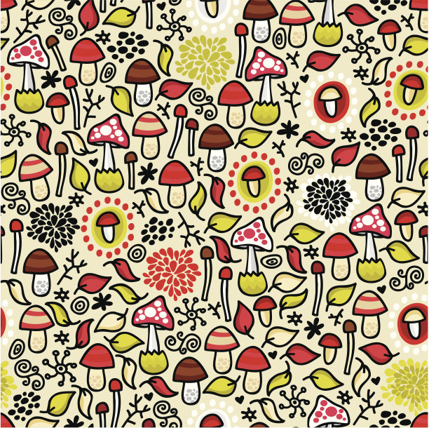 蘑菇四方连续印花图案