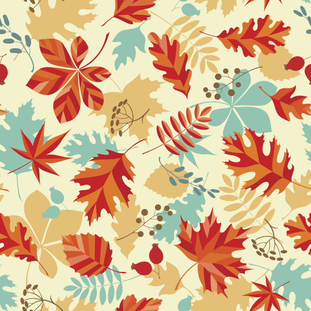 多彩枫叶无缝图案矢量背景