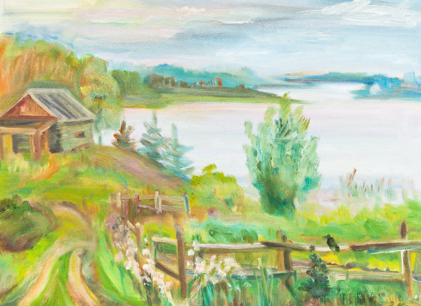 乡村田园风景油画