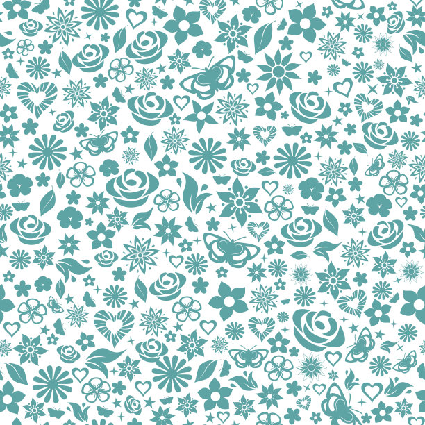 蓝白花卉蝴蝶图案素材