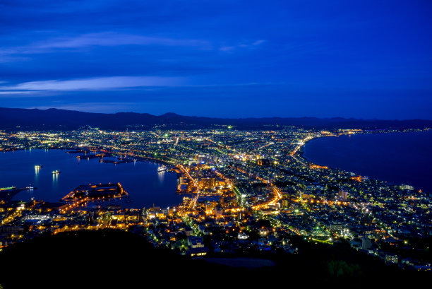 日本北海道函馆俯瞰城市夜景