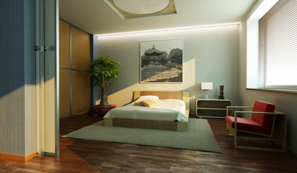 新中式 卧室 3d模型 新中式