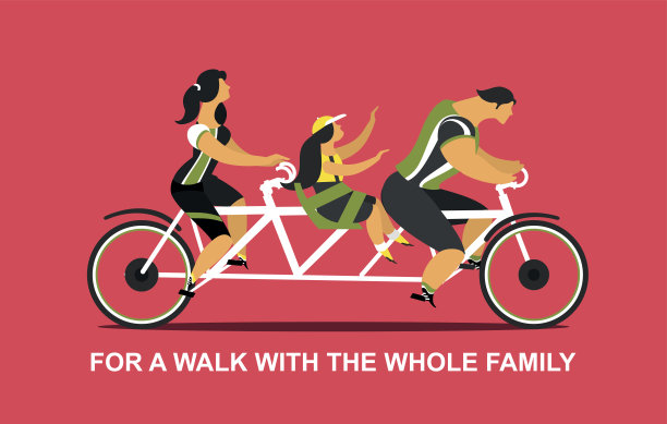 双人自行车,家庭,人